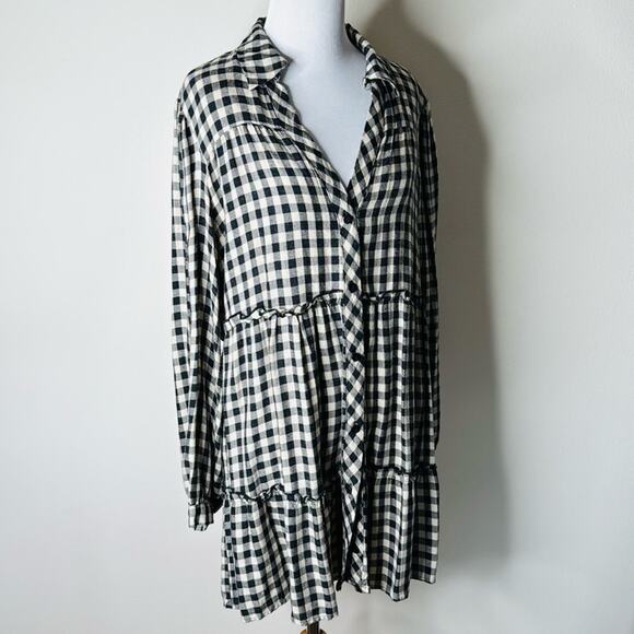 Zara Black and Tan Gingham Long Sleeve Mini Dress - Picture 3 of 8